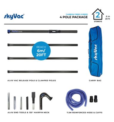 skyVac Clamped Carbon Fibre Hybrid suction poles for gutter cleaning