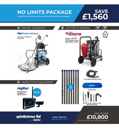 No limits Package: The ultimate pressure washing washing and gutter cleaning package for large scale professional cleaning. 