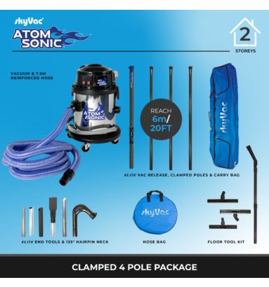 skyVac Atom Sonic Gutter Vacuum with added drain hose